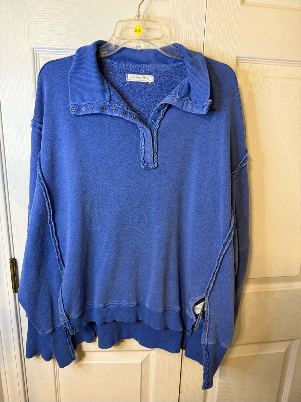 We The Free Royal Blue Snap-Detail Pullover Henley Camden Sweatshirt